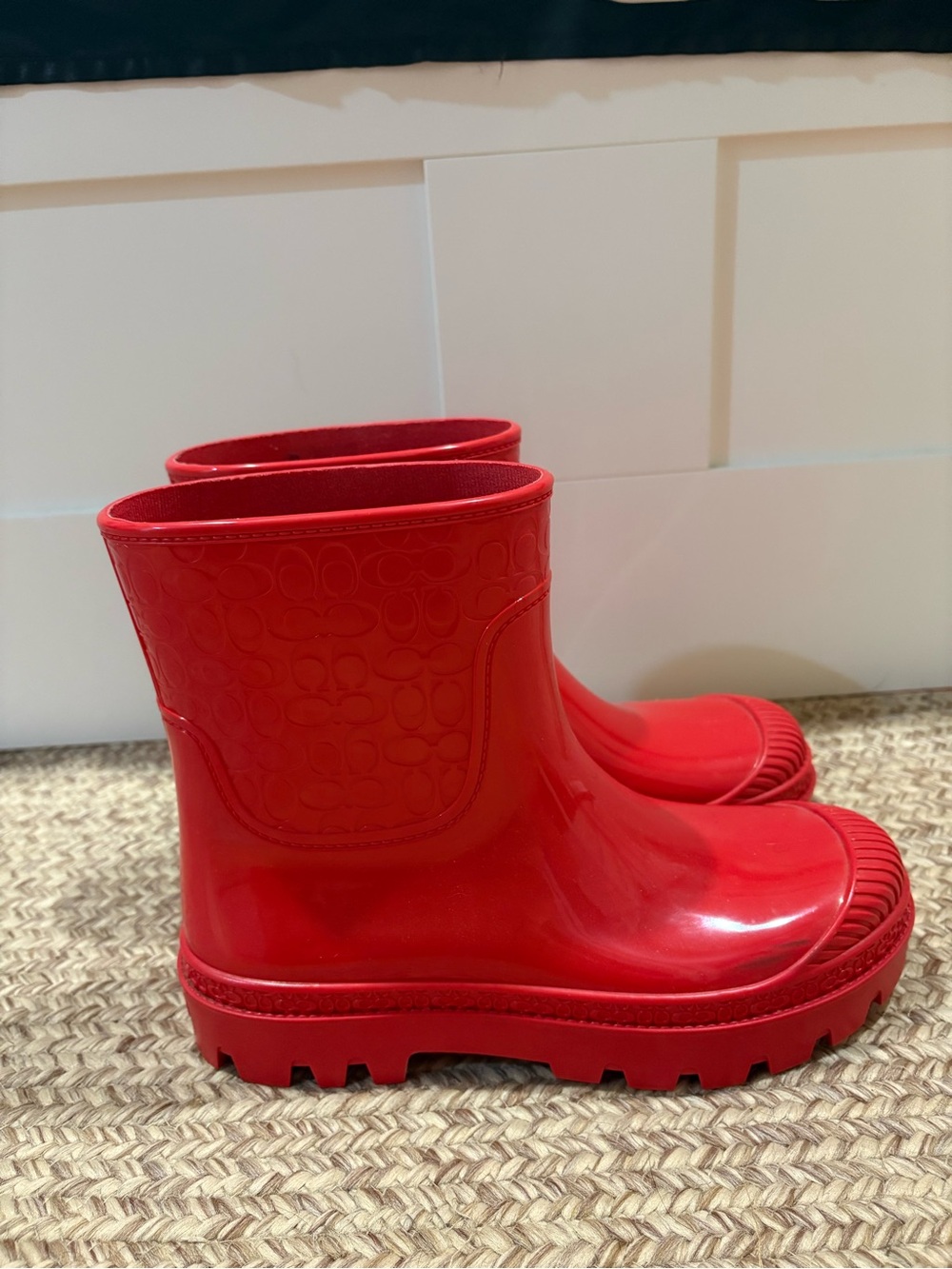 Red coach rain boots size 9